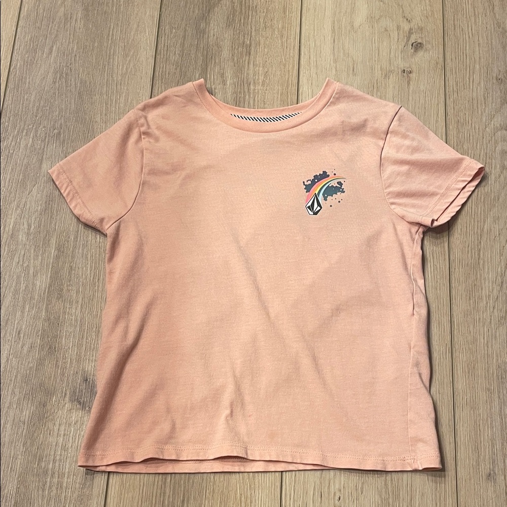 Volcom Light Pink Short Sleeve Tee with Rainbow Accent